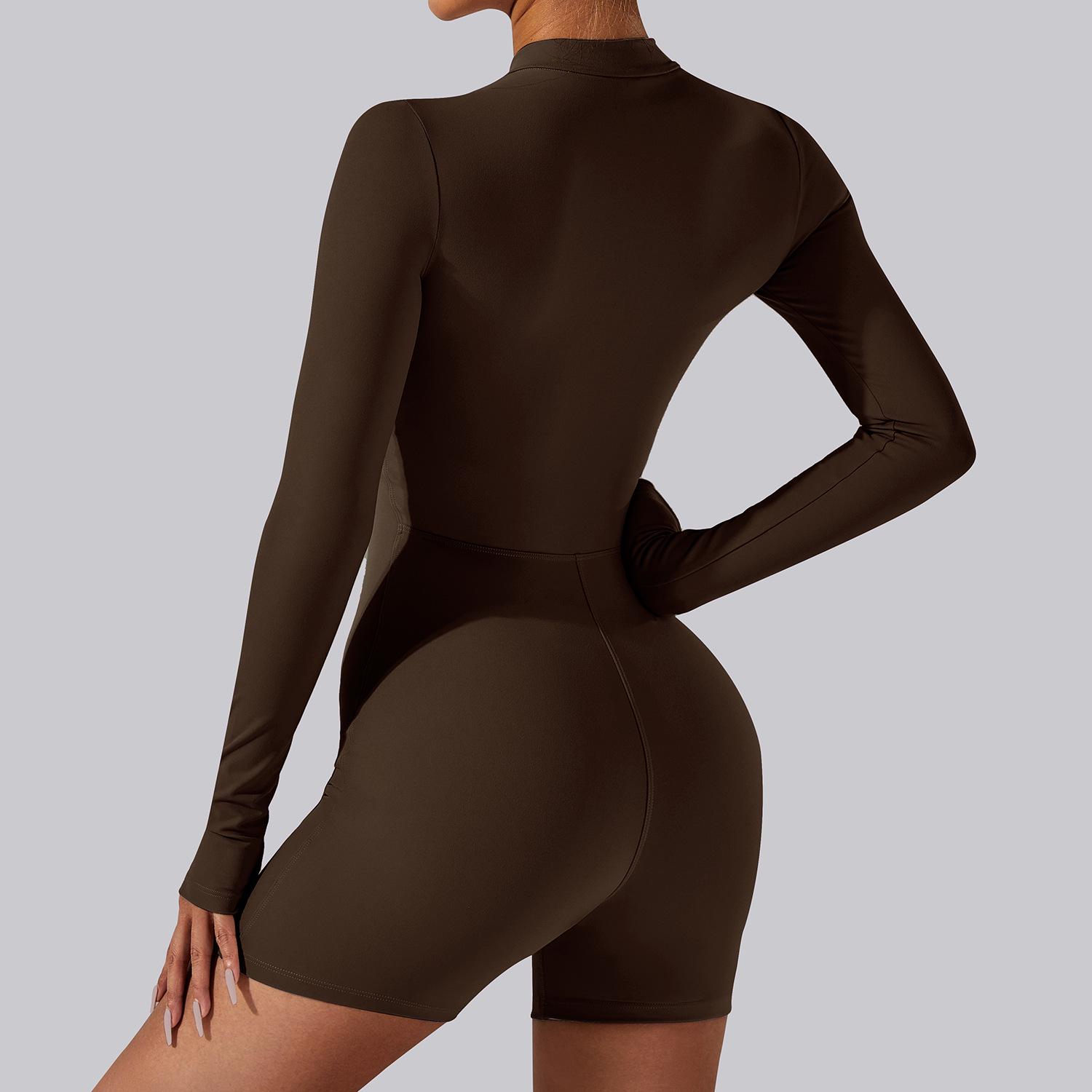 

Стильный цельный костюм с открытым воротником и длинным рукавом для йоги и танцев Medium