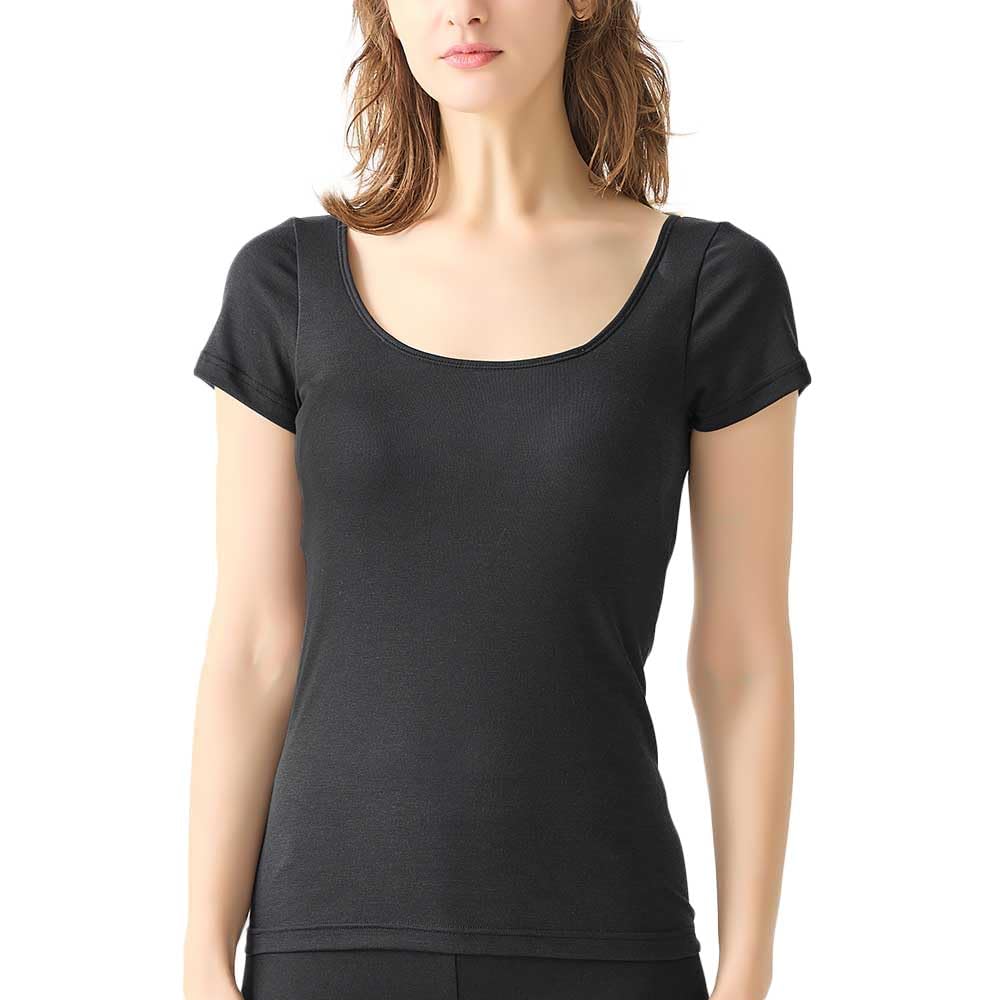 

Gunze MC1051P Женская футболка с коротким рукавом, с большими вставками от пота под мышками и гладкая черная, Acedron, Впитывающие пот вставки, Защита, Влагоотводящая, чёрный