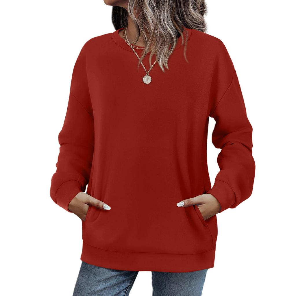 Crewneck Sweatshirts Women Long Sleeve Tops  Fall Fashion Clothes Winter Pullover With Pockets
