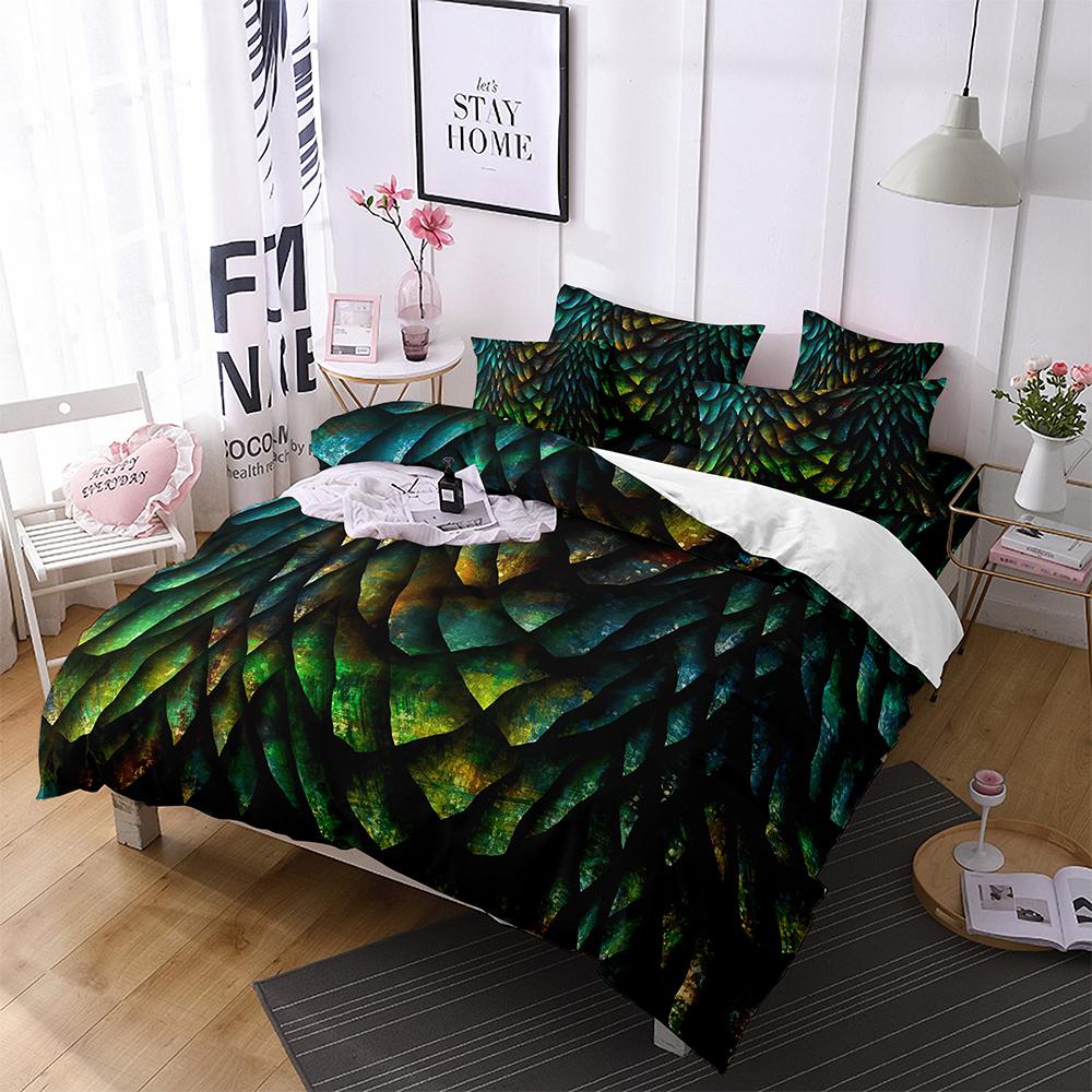 Dragon Scale Bedding Duvet Cover Set King Queen Size Wild Animal Skin Bedding Set Glitter Psychedelic Animal Comforter Cover