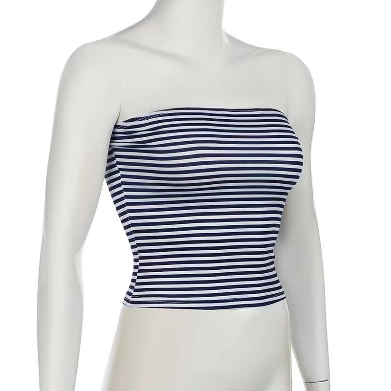 Strapless Women Tube Tops Cropped Off Shoulder Backless Short Tank Summer Party Club Stripedsolid Mini Vest 2024 New