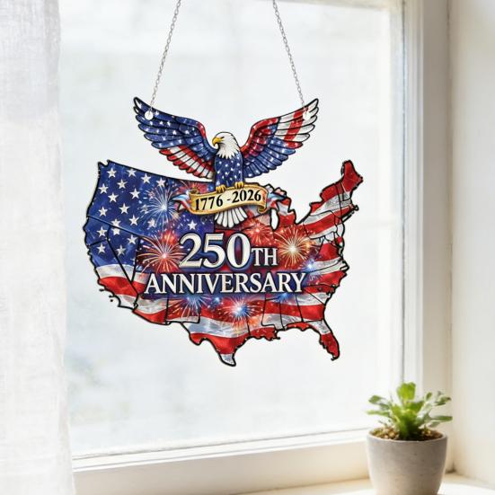USA 250th Anniversary Suncatcher 1776-2026 Acrylic Window Hanging Ornament American Eagle Patriotic Sun Catcher Memorial Gift