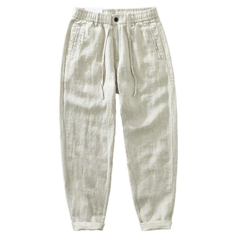 Men's Linen Drawstring Elastic Waist Long Pants - Casual, Loose, Breathable Beachwear