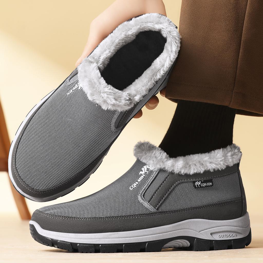 Winter Men Fleece Lined Slip On Shoes, Warm Fabric Upper Soft Sole Cold Proof Outdoor Casual Footwear