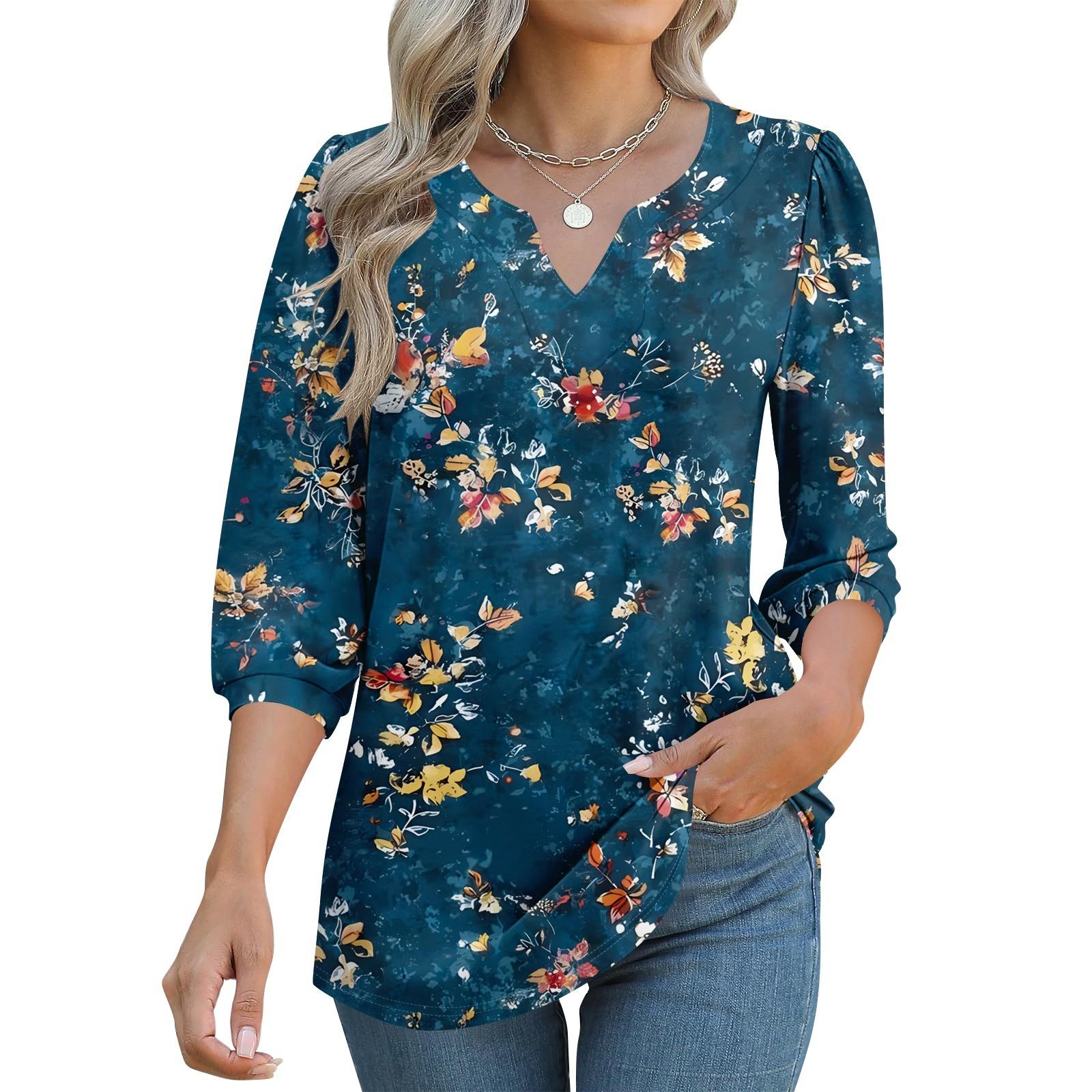 

Женские футболки с рукавом 3/4, футболки с графикой, повседневные базовые топы, пуловеры M тёмно-синий