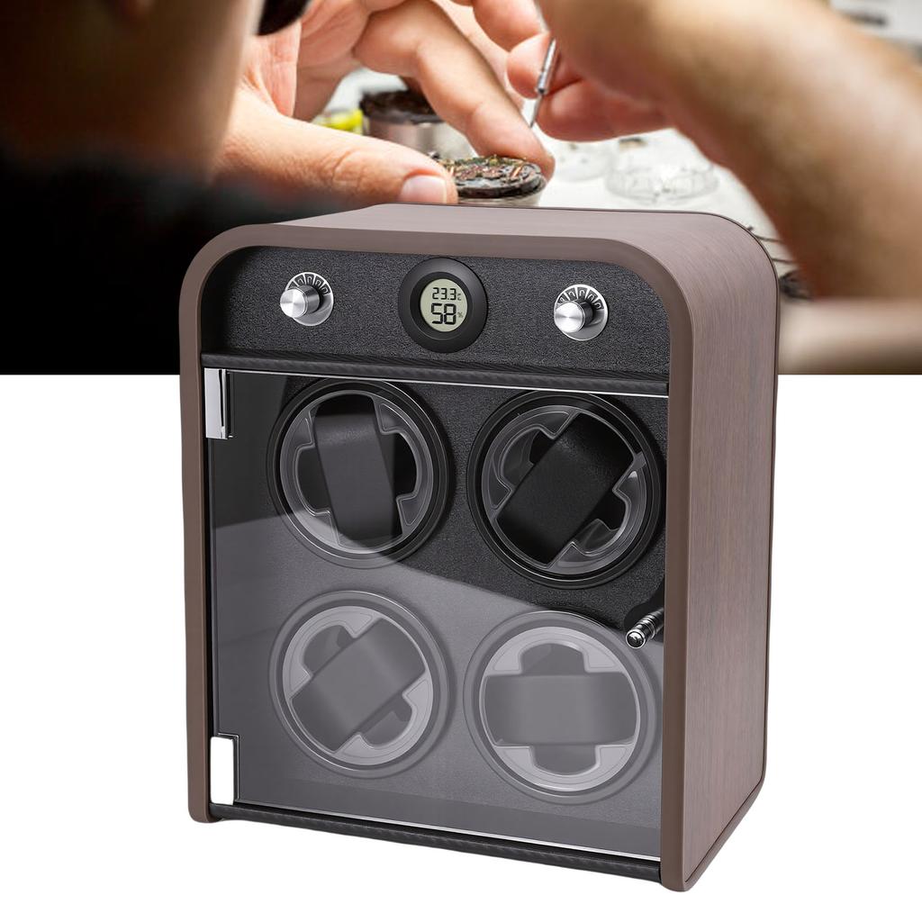 Watch Winder for 4 Mechanical Watches 5 Modes Quiet Automatic Watch Winder Display Storage Box with LED Light Temperature Humidity Sensor