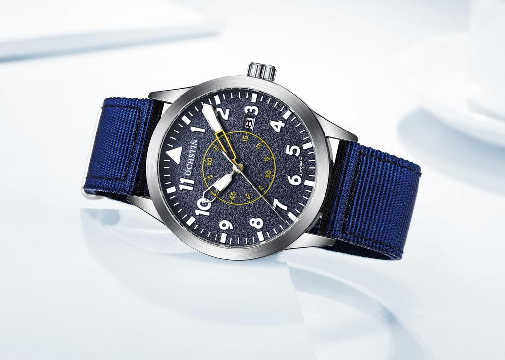 Orologio Militare Meccanico da Uomo BOLYTE, Automatico, Display Analogico con Data Automatica, Design Open Heart con Cinturino in Nylon Premium, N Blu, Militare
