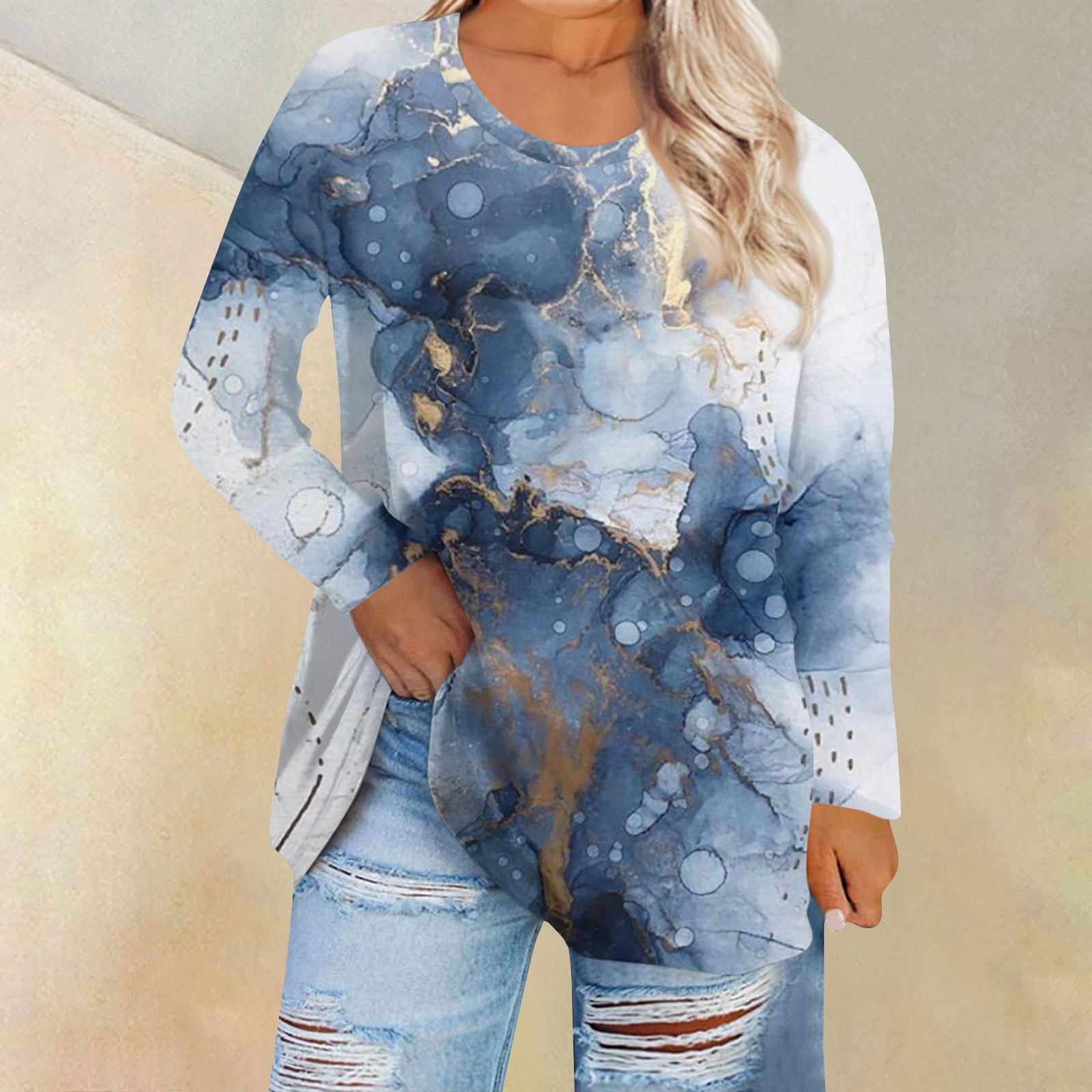 

Женская свободная и удобная футболка с длинным рукавом и длинным рукавом с большим топом и принтом, повседневная XL