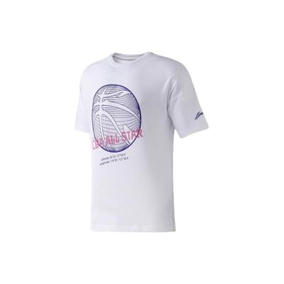 Li Ning Cba Serie Buchstaben Basketball Print Rundhals Kurzarm T-Shirt Herren Tops Weiß AHSP257-1