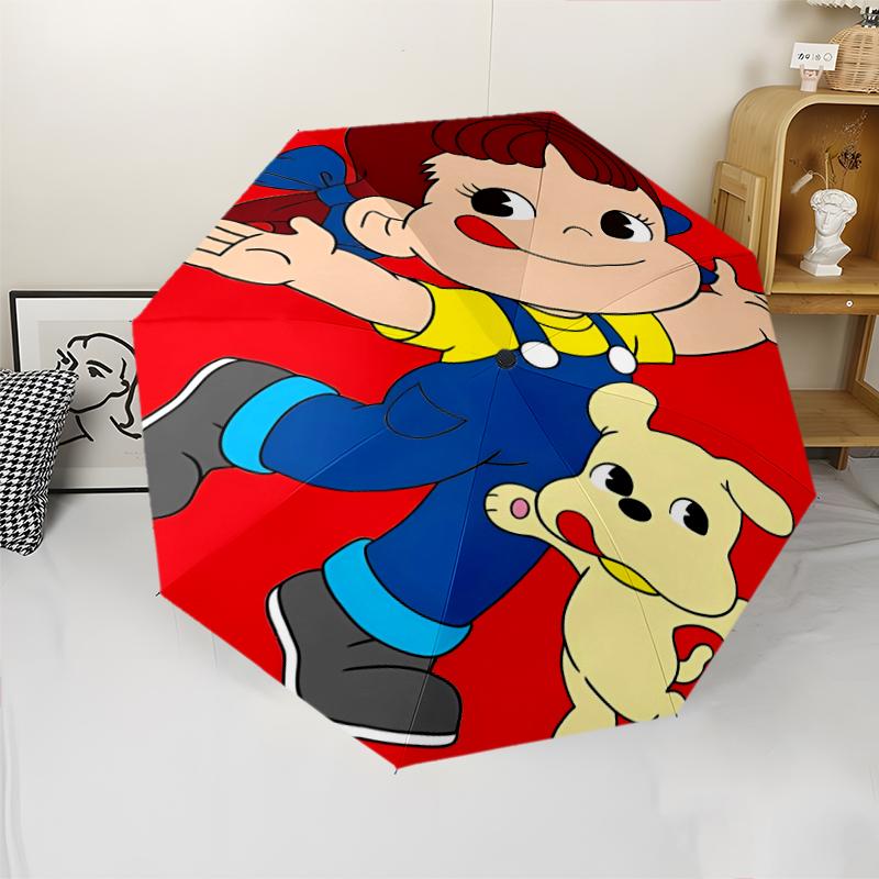 Peko Chan Print Automatic Umbrella, 8 Rib Iron Frame, Plastic Handle, Suitable for Outdoor Travel &Daily , Ideal Gift