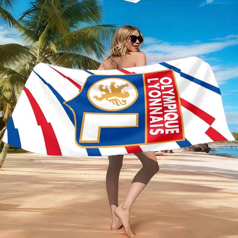 Lyon Football Crest Design Printed Microfiber Beach Towel, Soft And Absorbent, Quick-Dry, Ideal for Summer Travel, Beach Essential, Swimming Pool