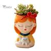 Decorative Resin Desktop Accessory Cute Head Planter, Succulent Little Girl Flower Pot, Human Plant Pot for Office Face Cactus Plants Container,