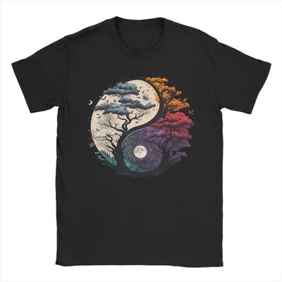 Grappige Levensboom Yin Yang T-shirts voor Heren Ronde Hals Katoenen T-shirts Spiritueel Boeddhistisch Korte Mouw T-shirt Nieuwe merchandise