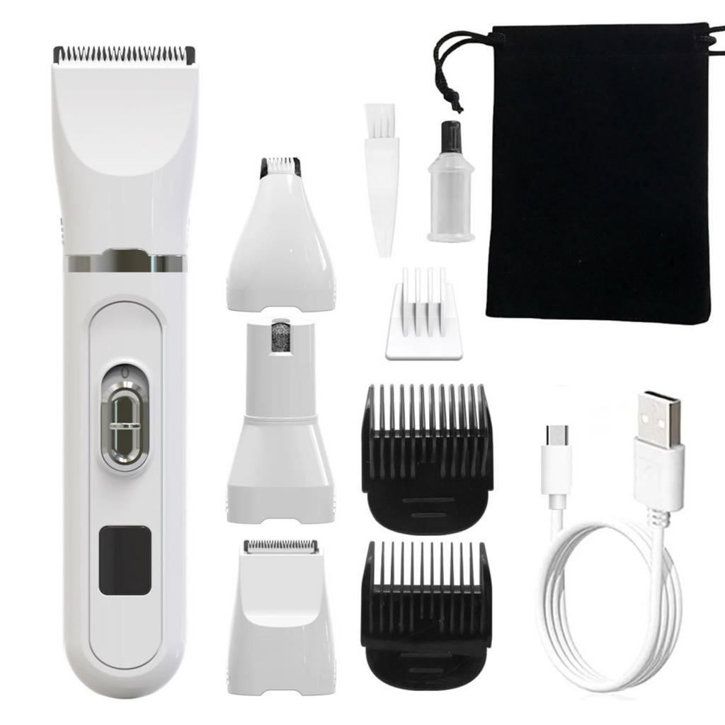Hundeschermaschine für die Fellpflege, Hundenagelschneider, 4-in-1-Hundepflegeset mit LED-Anzeige und wiederaufladbarem USB-Kabel, kabellos für Hunde, Katzen, Haustiere