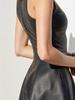 2025 Women's Sexy A-line PU Leather Dress - Sleeveless, Round Neck, Waist-Cinching Design