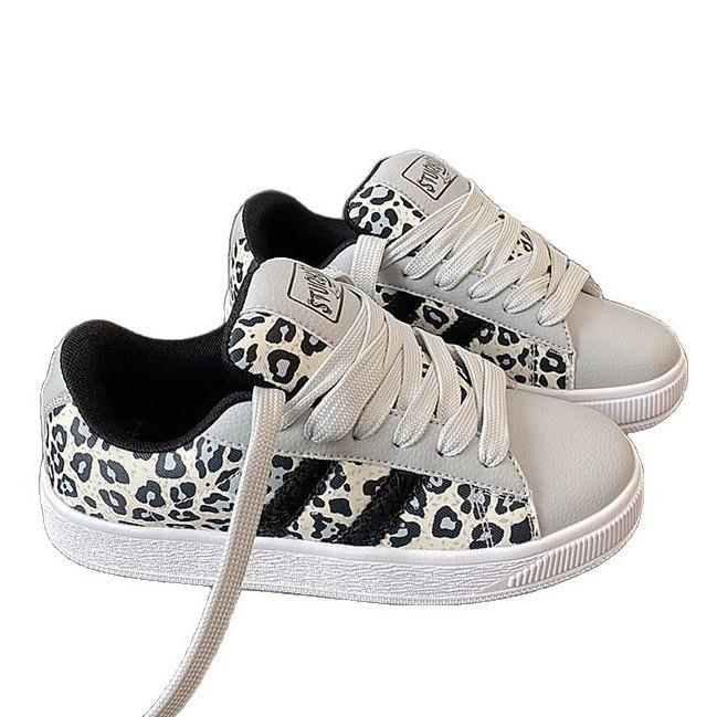 Hong Kong Style Leopard Print Skateboard Bread Shoes Ins Tide Couple Models Versatile Sports and Leisure Board Shoes 2025 New Models