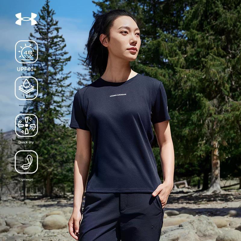 Under Armour Ultraviolet Protection Quick-Dry Lightweight Moisture-Wicking Crew Neck Short Sleeve T-Shirt Women Tops Deep-Sea-Blue 15225117-0108