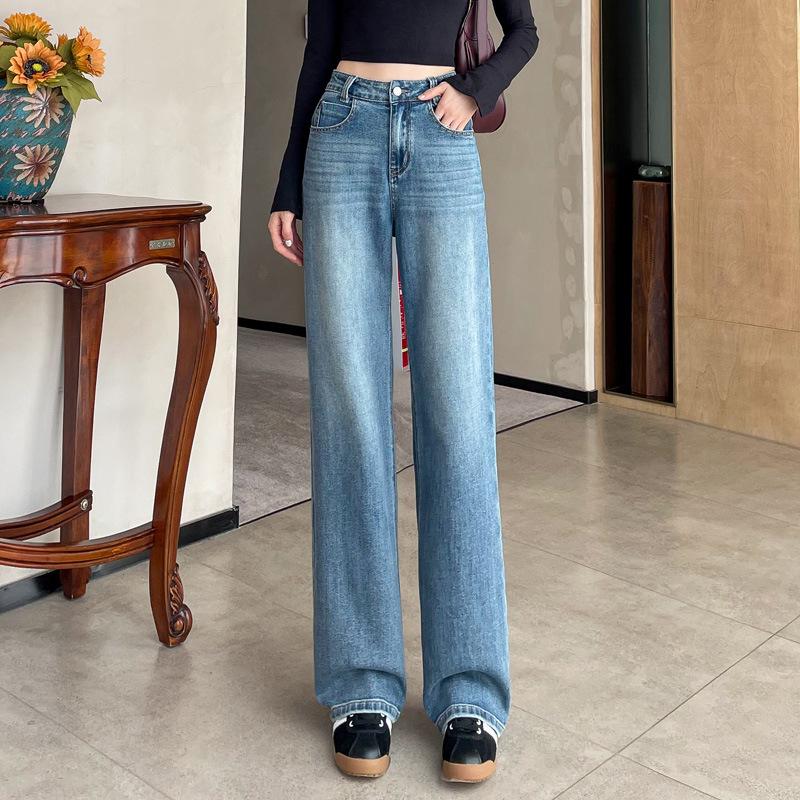 Women's High-Waist Slim Straight-Leg Dark Blue Jeans - Autumn 2025 Retro Versatile Style