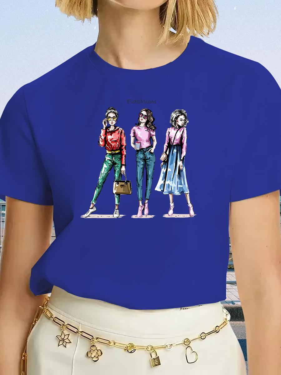

Женская футболка с модным принтом «Три женщины» Харадзюку 90-е Ульззанг Черные футболки Повседневная футболка с коротким рукавом и круглым вырезом, Дропшиппинг 4XL