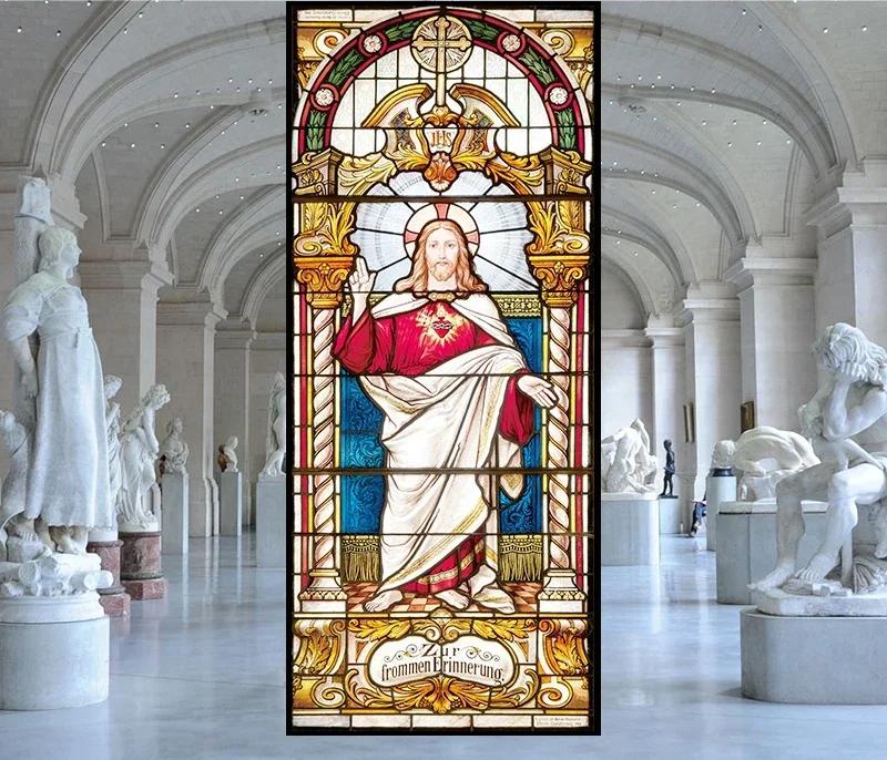 

Наклейки на витражные окна, пленка для приватности, церковный стиль, статическое прилипание, декоративные матовые пленки для окон, индивидуальный размер 50x120cm