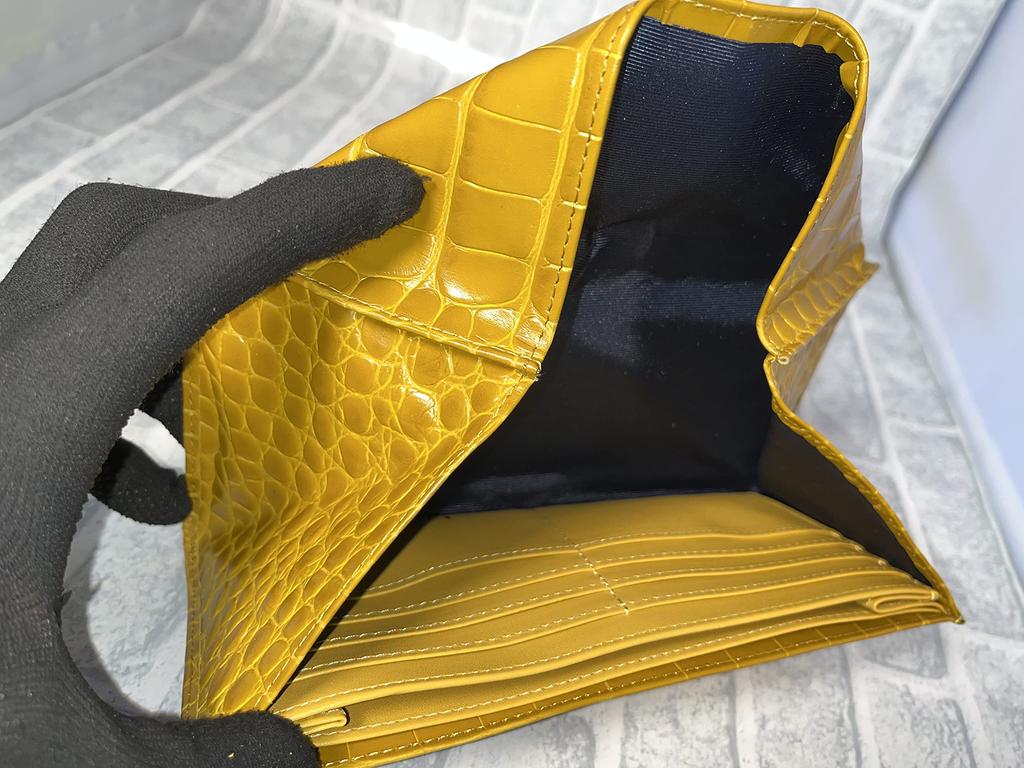 Langes Portemonnaie aus echtem italienischem Rindsleder mit Krokodilprägung. PS-TT42LW8 (Senfgelb). Unisex.