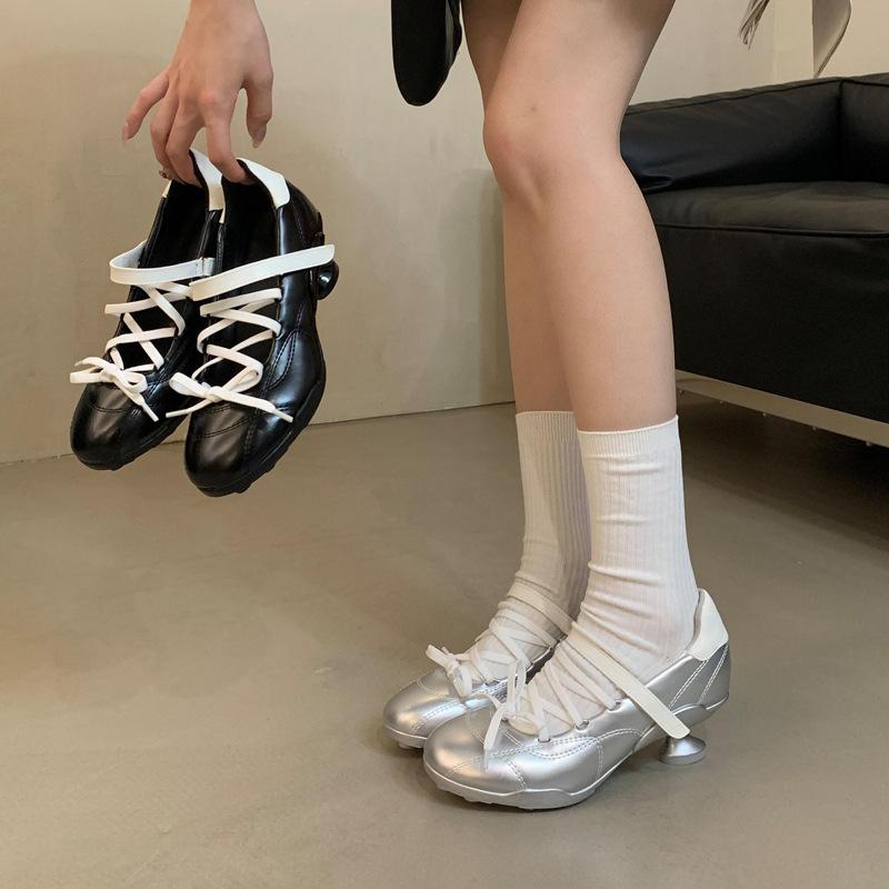 Ballet Interstellar Series Silver Lace-Up Bow Sports Ballet Shoes Kitten and Dexun Shoes