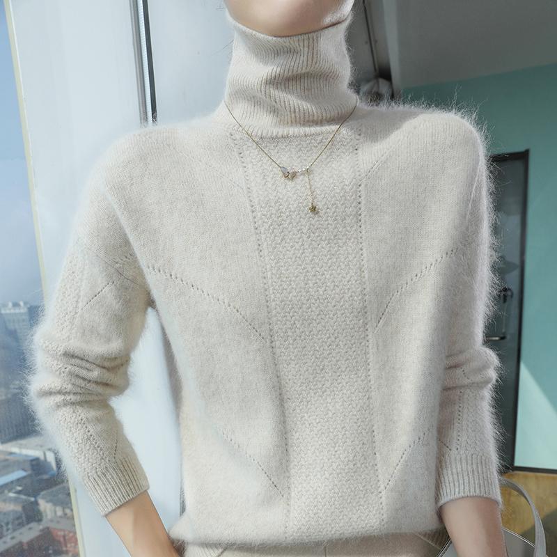 Dámský kašmírový svetr Qinghe kašmír 30% kašmír 30% norka 30% vlna 10% nylon Dámský podzimní a zimní hustý kašmírový pulovr měkký a teplý