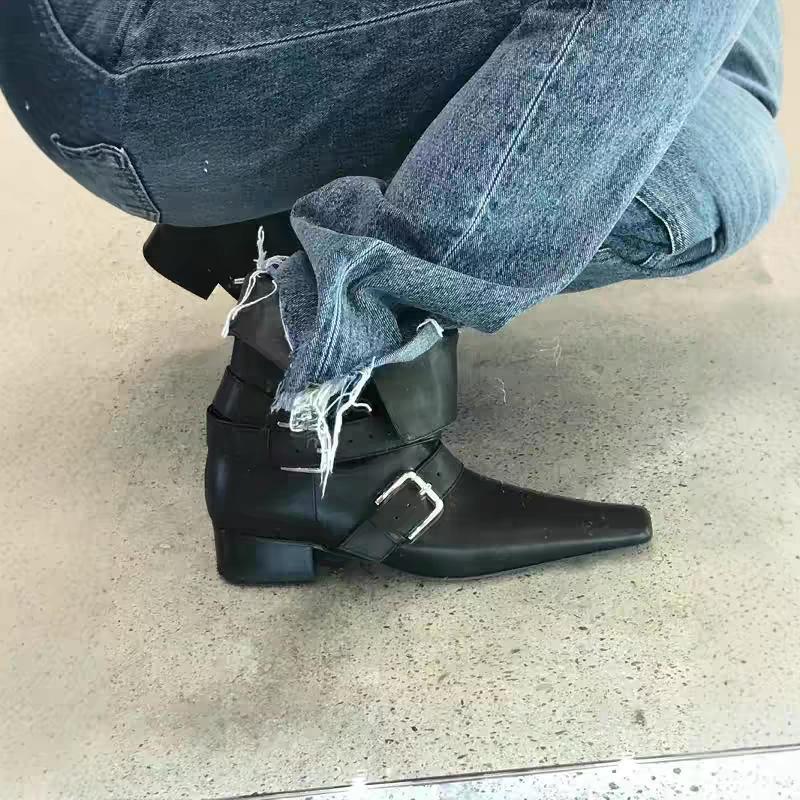 High D version~ Two Wear Western Cowboy Boots Women's Autumn Thick Root Middle Boots Skinny Pile Knight Boots Maillard Boots Women