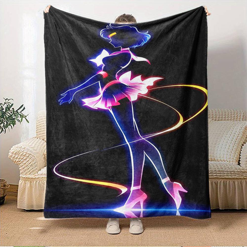 

For Sailor Moon,Anime,Silhouette-Themed Flannel Blanket, Glam Style, Digital Print, All-Season Comfort, Tear-Resistant, Knitted Craftsmanshi 150x180cm