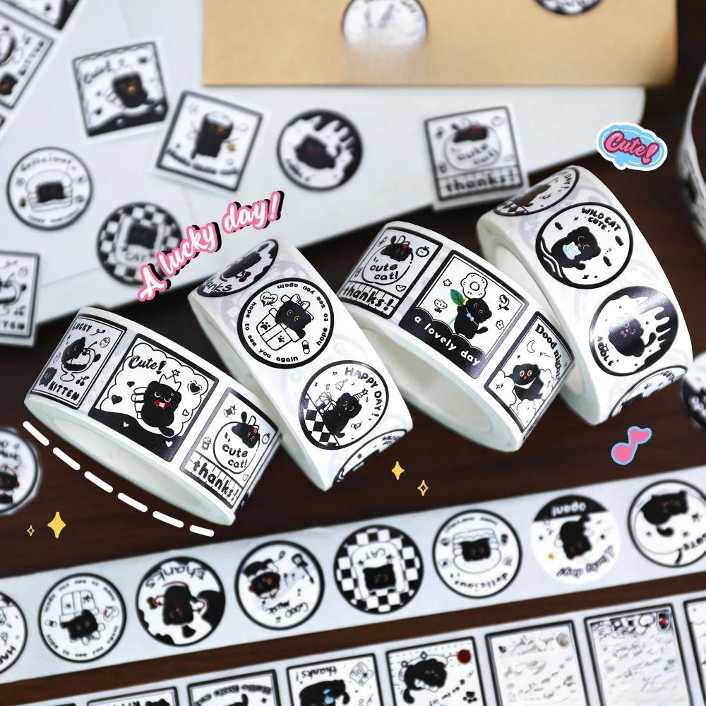 300Pcs/roll Kawaii Cartoon Black Cat Sticker Bubble Mailer Sealing Stickers Deco Labels Fun Cute Stationery DIY Decals for Kids