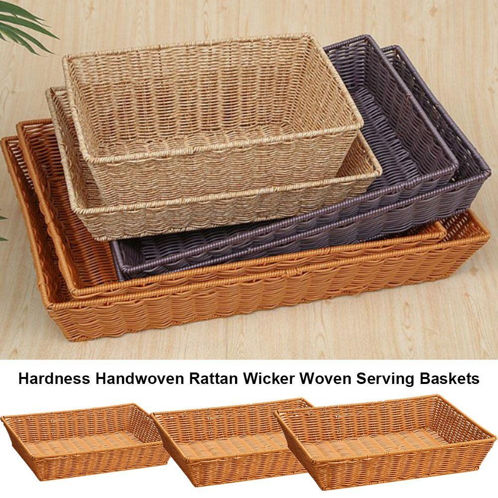 Handwoven Rattan Wicker Woven Serving Baskets Khaki Rattan Basket Bread Fruit Vegetables Basket