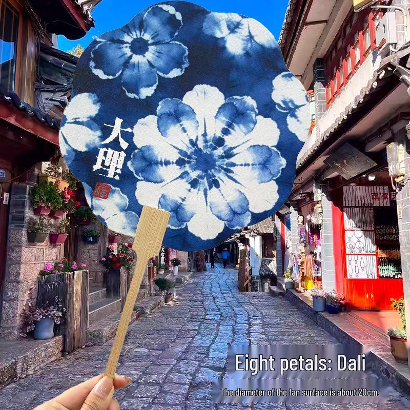 

Ancient Style DIY Tie-Dye Cultural Fan - Hand-Crank Yunnan Souvenir.