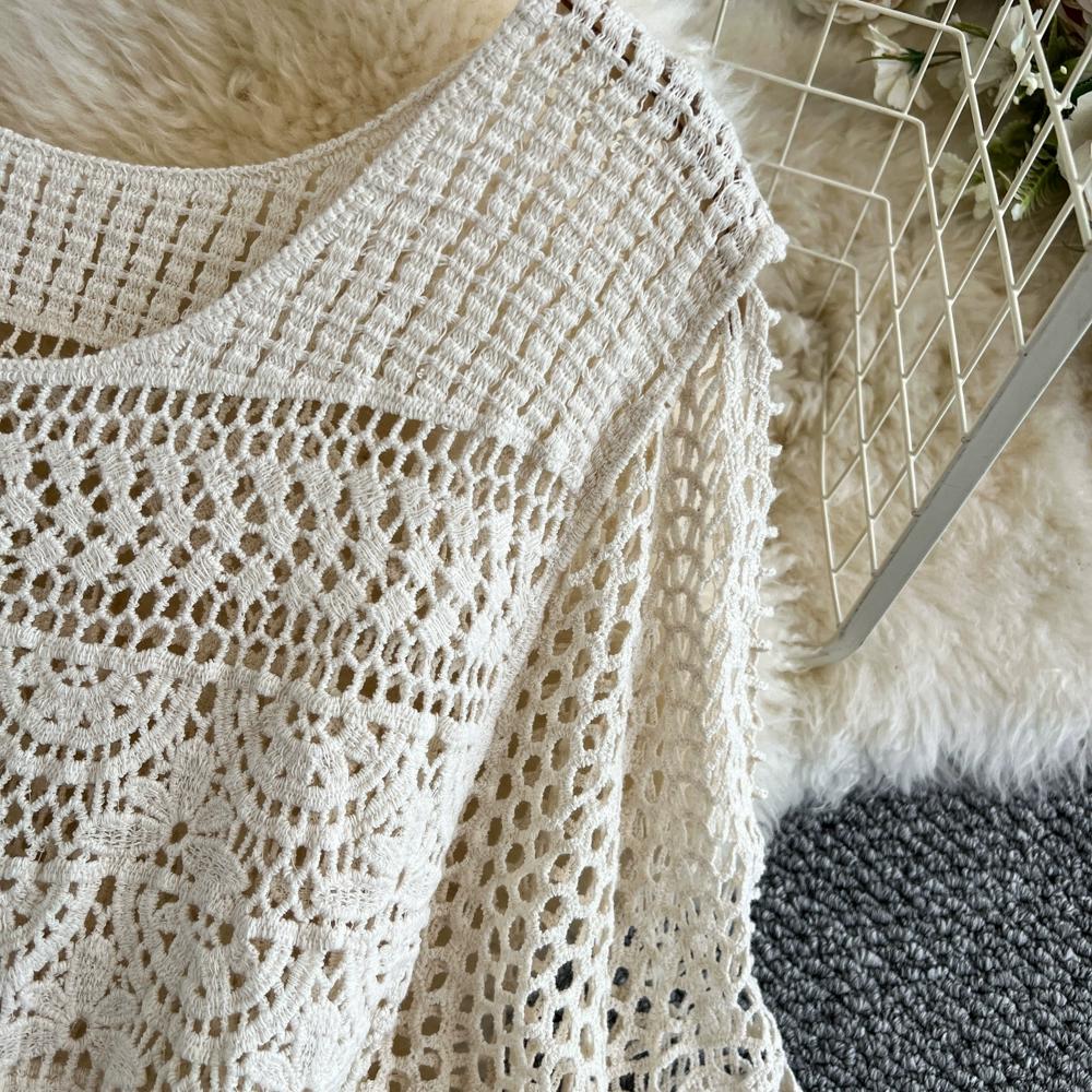 Dimanaf 2025 Neues Sommer Damen Lang Strickkleid Ärmel Mode Spitzenkleider Lässig Locker