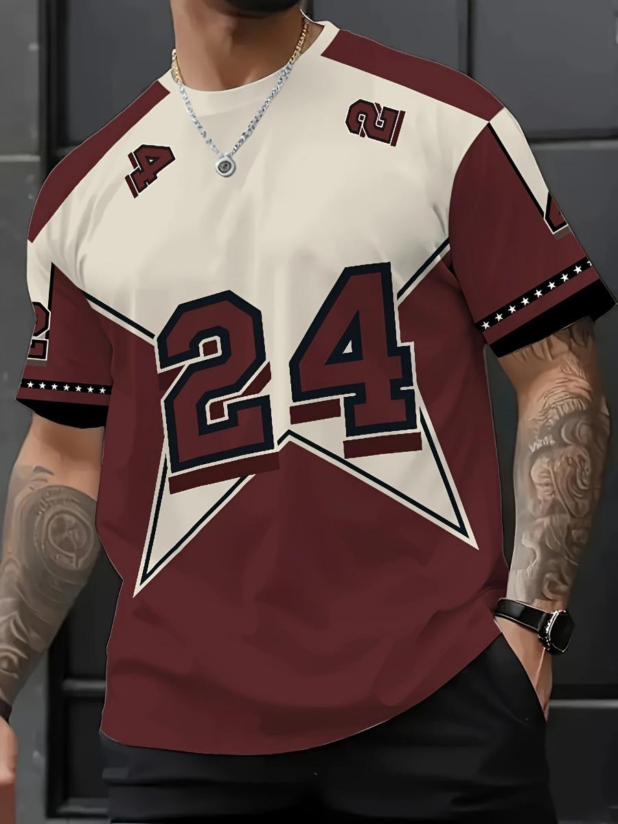 

Современная повседневная одежда, мужская футболка с 3D-принтом, повседневная футболка с короткими рукавами и принтом 24 звезды, круглый вырез, двухцветный дизайн, полосатые манжеты L