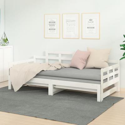Vidaxl Pull-out Bed, Solid Pine Wood, White, 2X(90X200) Cm
