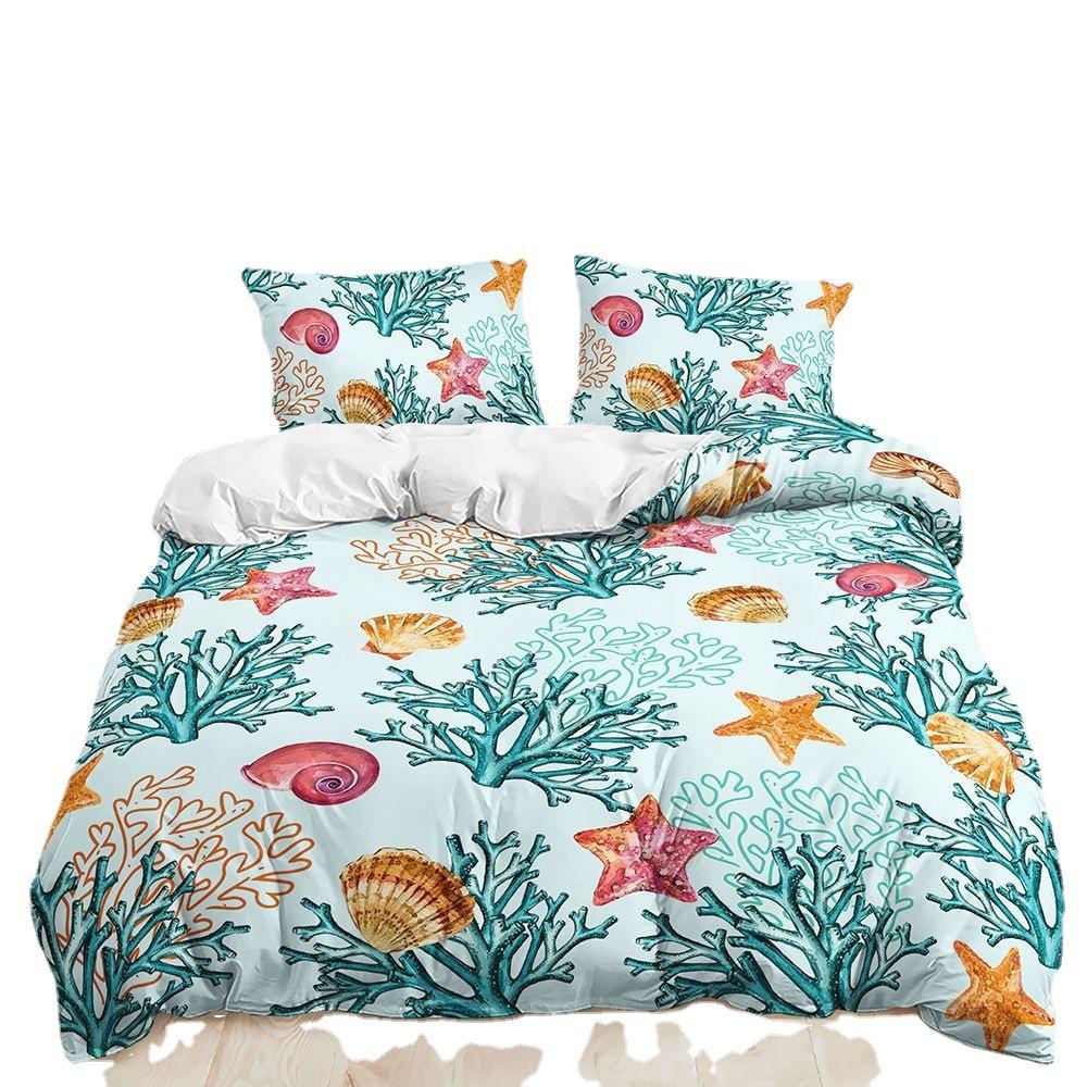 Three-Piece 3D Quilt Cover, Sea Turtle Marine Life Kit, Bedding