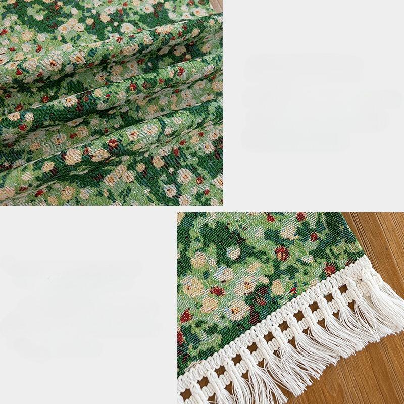 Bohemia Green Table Flag Vintage Flowers Dining TableKitchen Decoration Flag For Family Dining Table Vacation Christmas Party