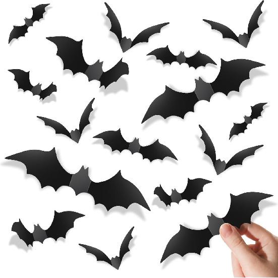 Piteno® 140Pcs Bats Halloween Decorations Party Supplies, Realistic PVC 3D Black Scary Bat Stickers for Creepy Home Decor Halloween Party