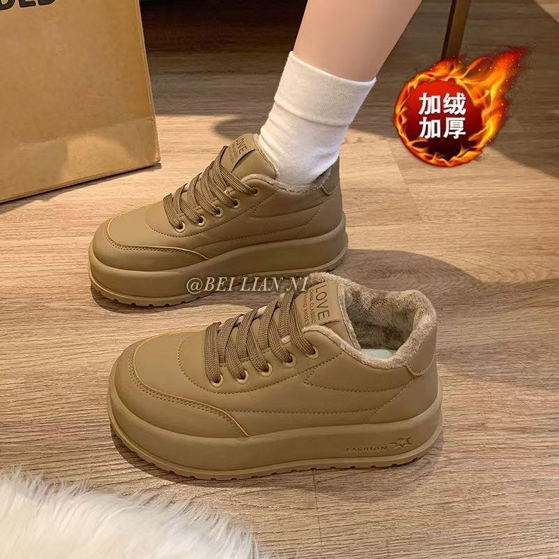 Fleece board shoes women's platform bread shoes, winter cotton shoes warm fleece thickened shoes women's cotton shoes