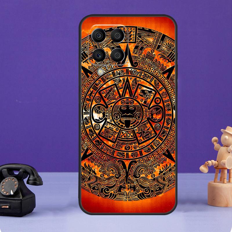 Etui z wzorem kalendarza Majów z drewna do Samsung Galaxy M12 M32 M52 M55 M13 M33 M53 M14 M34 M54 M20 M30s M31s M51 M31 M21