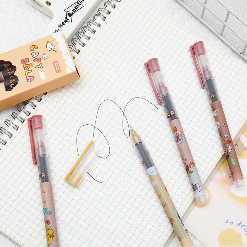 4 Stück Niedliche Capybara Hochkapazitäts-Direktflüssig-Kugelschreiber Kawaii Stiftset Schnelltrocknend Büro Schulbedarf Schreibwaren