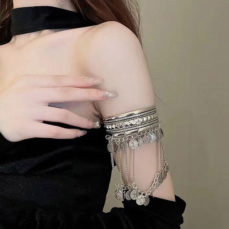 European and American National Style Tassel Coin Open-Ended Bracelet Arm Bracelet Fashion Stylish Metal Armband Praise Niche Style Photo