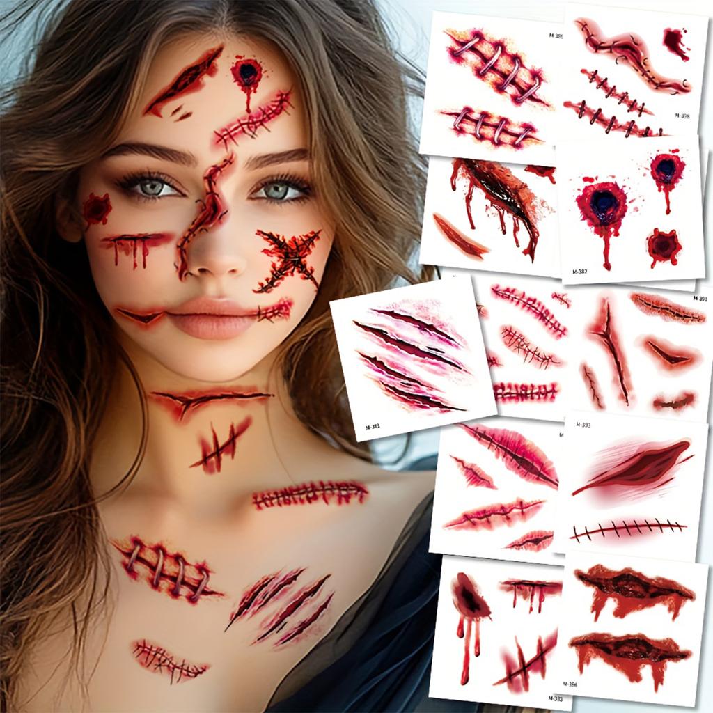 20PCS Halloween Scar Stickers for Face, Realistic Wound Effect Makeup Kit for Party Costume