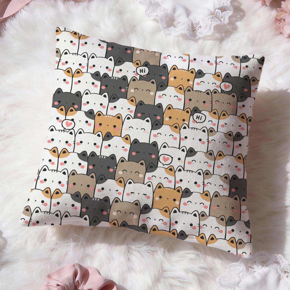 Cute Cats Themed Cushion Cover Premium Comfort Reversible Pillow Cove -Two In One Design for Any Room & Car Interior