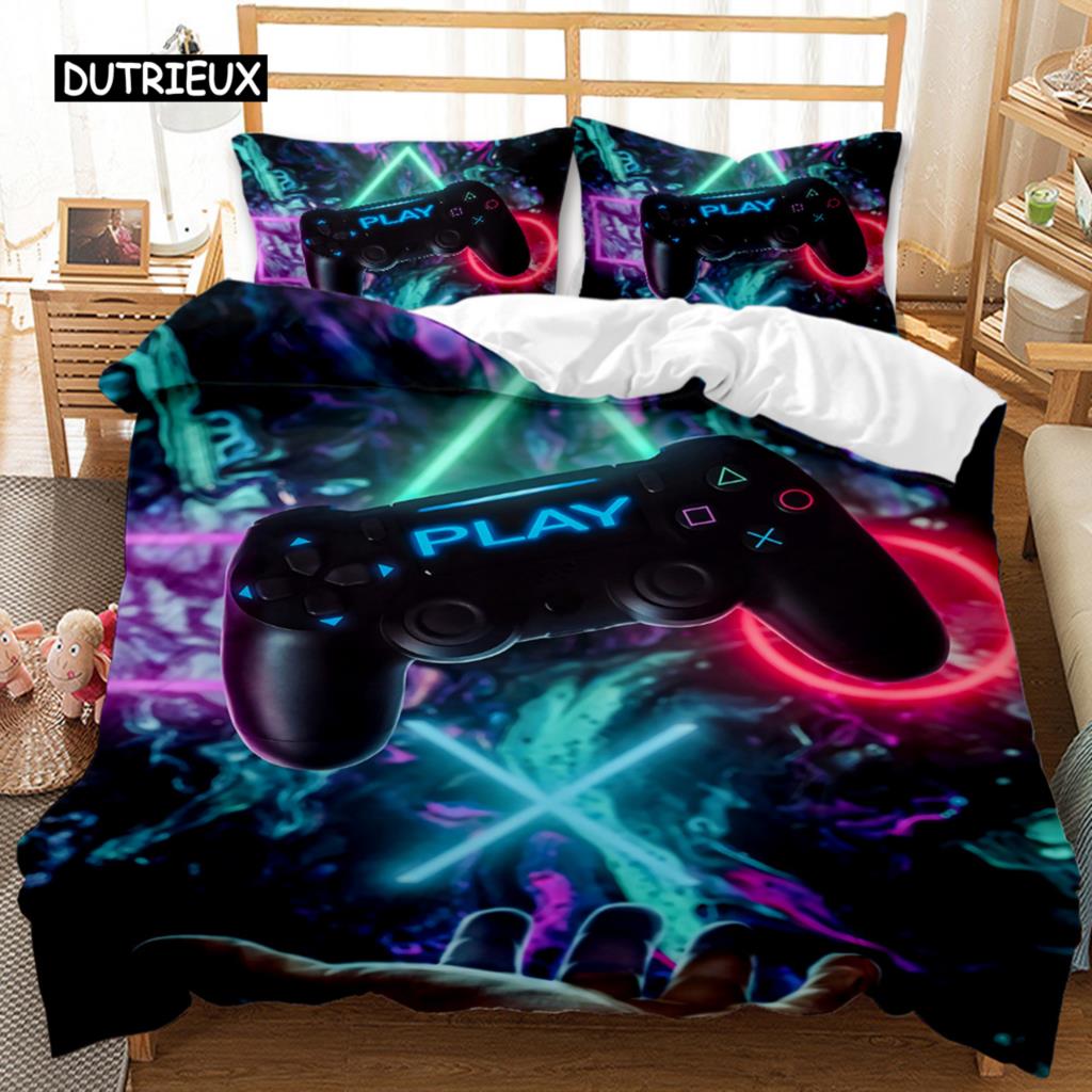 Gamer Duvet Cover Set Boys Gamepad Bedding Set Video Games Duvet Cover Teens Adults Double Queen King Size Polyester Qulit Cover