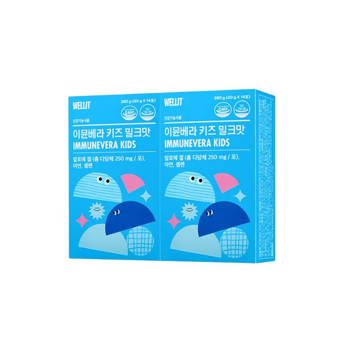 WELLIT IMMUNEVERA KIDS Aloe gel Jelly Shine Muscat / Strawberry / Milk 20g × 14 sticks (10 Options)