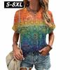 S-8XL Plus Size T-shirt for Women's Summer Short Sleeve Casual Tops Street Fashion V Neck T-Shirt Female Clothing Pullover