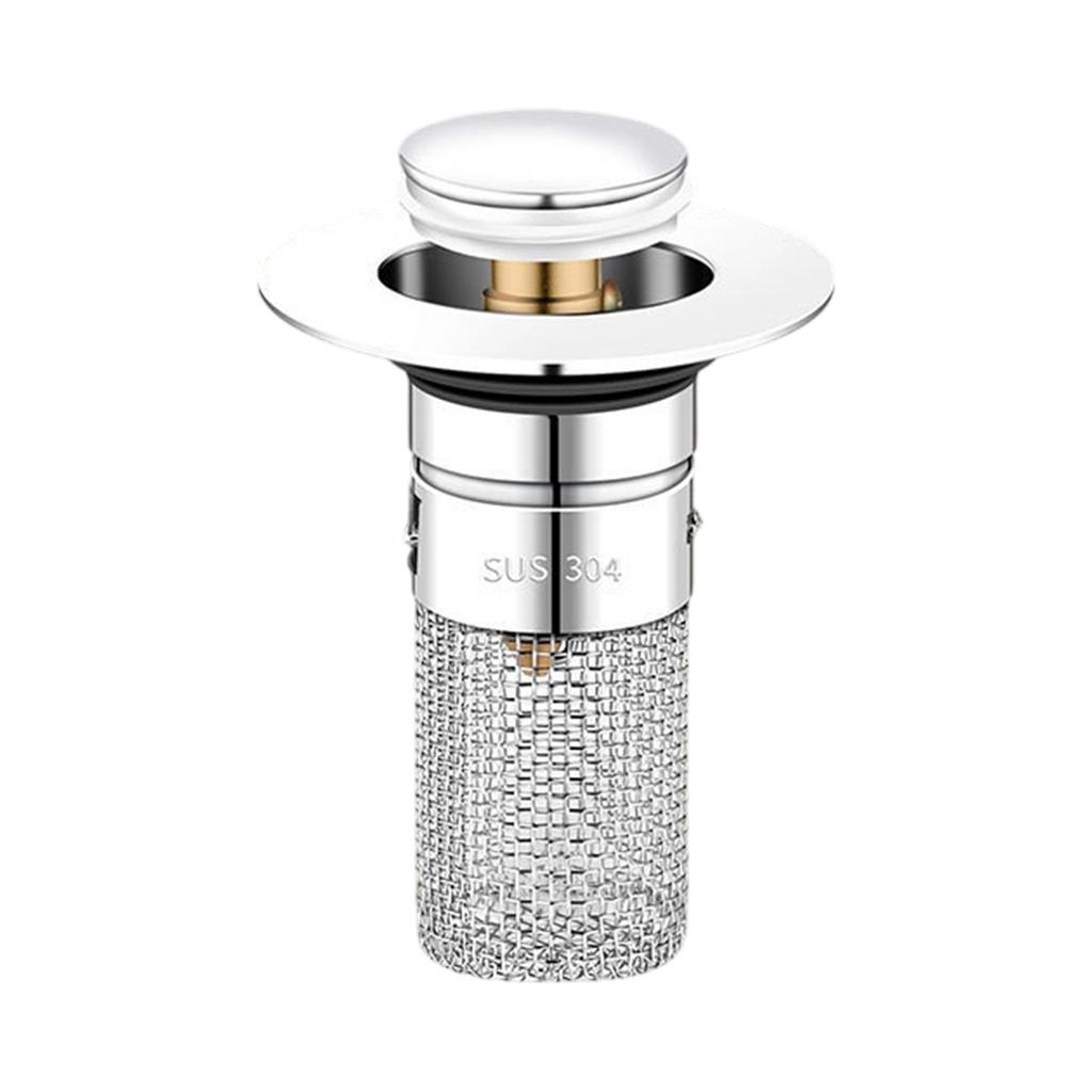 Pop Up Drain Stopper for Bathroom Sink Stainless Steel 304 Press Down Drain Plug with Mesh Strainer for Basin Drain Replacement