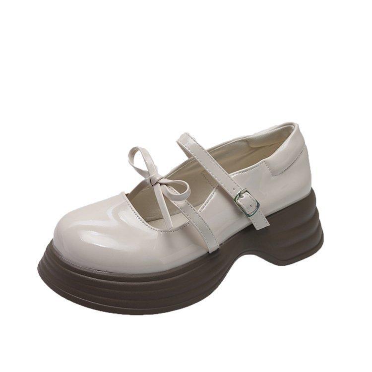 Thick Bottom Heightening Mary Jane Shoes Female Summer Bow Round Head Match Shoes Fashionable and Comfortable