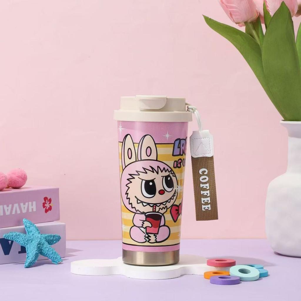 Cute Cartoon Thermos Cup Double Drink Straw Cup Water Cup Car Coffee Cup Portable Kettle